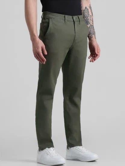 BLACK DOT | MENS COTTON CHINOS | PURE IMPORTED | BRANDED | SLIM FIT | OLIVE GREEN