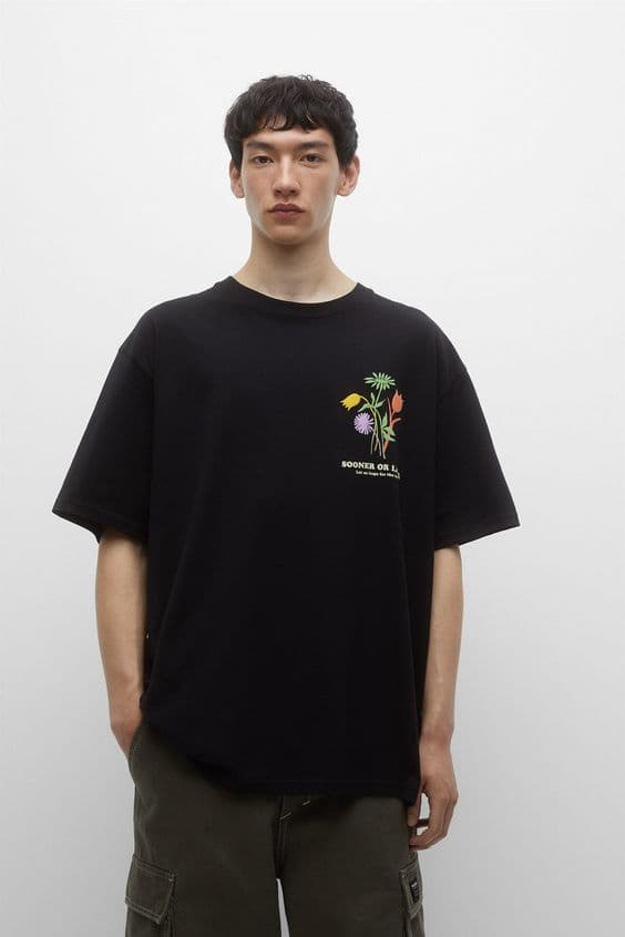 Pull & Bear | 100% Original | Oversized T Shirt | SHORT SELEEVES WITH GRAPHIC PRINT | Black
