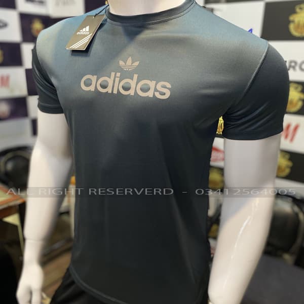 ADIDAS | 100% IMPORTED DRY FIT T-SHIRT | REFLECTIVE SHINNY LOGO | SUPER POWER STRECH | GREY