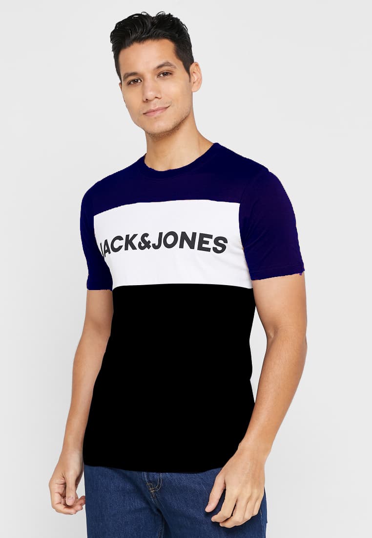 JACK & JONES | 100% ORIGINAL T-SHIRT | PANEL STYLE | VERY LIGHT & SOFT | NAVY BLUE