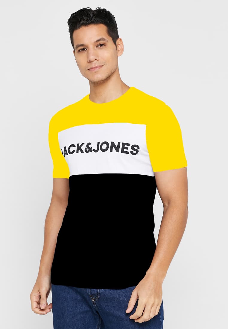 JACK & JONES | 100% ORIGINAL T-SHIRT | PANEL STYLE | VERY LIGHT & SOFT | YELLOW