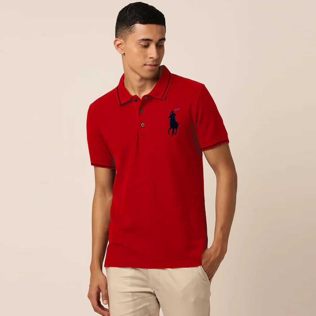 RALPH LAUREN  | PRIMIUM QUALITY  | MEN'S POLO T SHIRT | TIPPING COLLER & SLEEVES | EMBROIDERED LOGO | MAROON