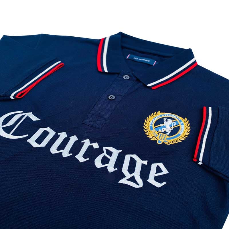 Courage Exclusive Quality Men’s Polo Shirt – Navy Blue, Imported Fabric, Embroidery Badges, Tipping Style thumbnail 2