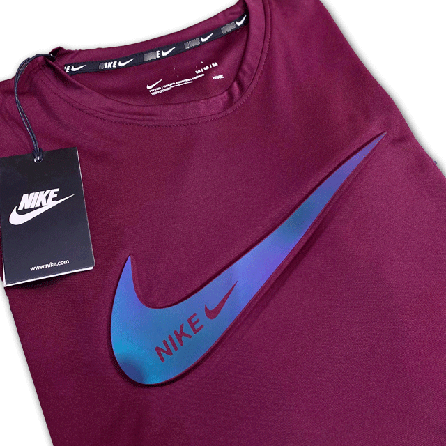 NIKE | DRY FIT PREMIUM QUALITY | MEN'S T SHIRT | 100% IMPORTED | REFLECTIVE EMBOSED LOGO | MAROON thumbnail 2