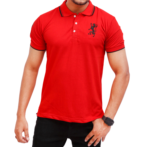 GIORDANO | 100 % IMPORTED | MEN'S POLO T SHIRT | TIPPING COLLER & SLEEVES | EMBROIDERED LOGO | RED