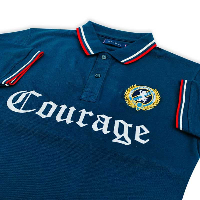 Courage | Exclusive Quality Men's Polo Shirt | Embroidered Badges | Premium Imported Fabric | Tipping Style | Royal Blue thumbnail 2