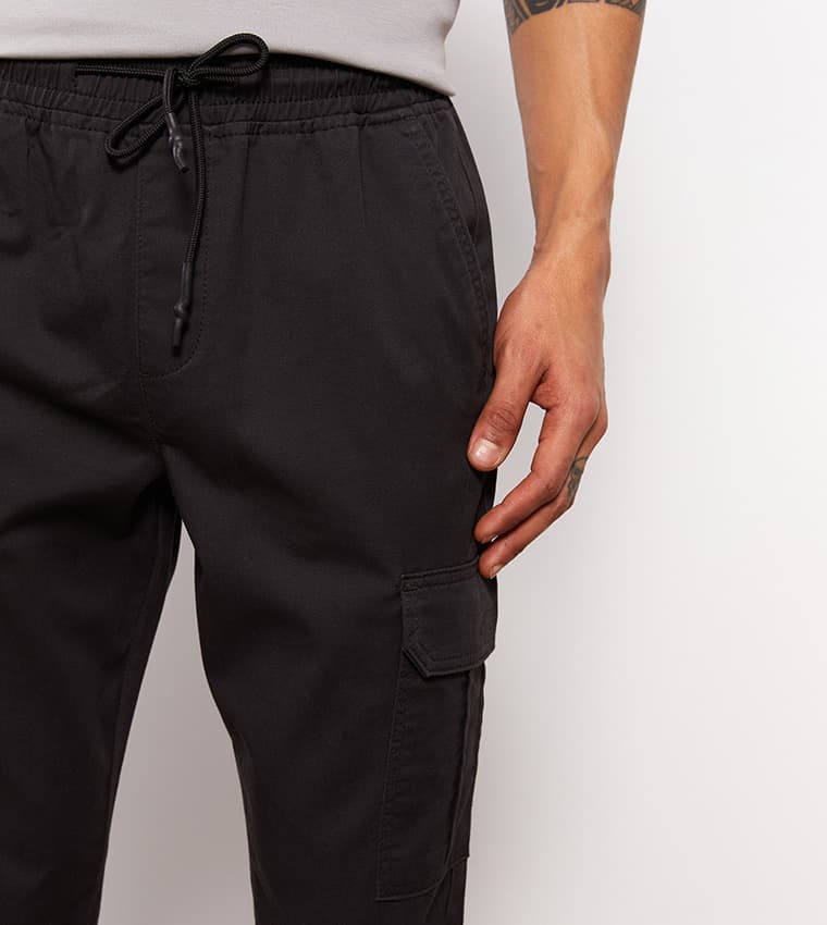 Zara Men | Slim Fit Cotton Cargo Pant | Six Pockets | Export Quality | 100% Authentic | Power Stretch | Bottom Grip | Jet Black thumbnail 2