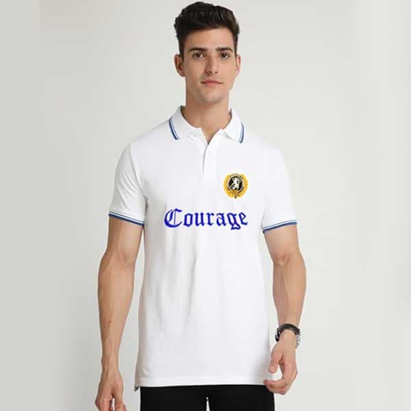 Courage | Premium Quality Men's Polo Shirt | Embroidered Badges | Imported Fabric | Tipping Style | White thumbnail 3