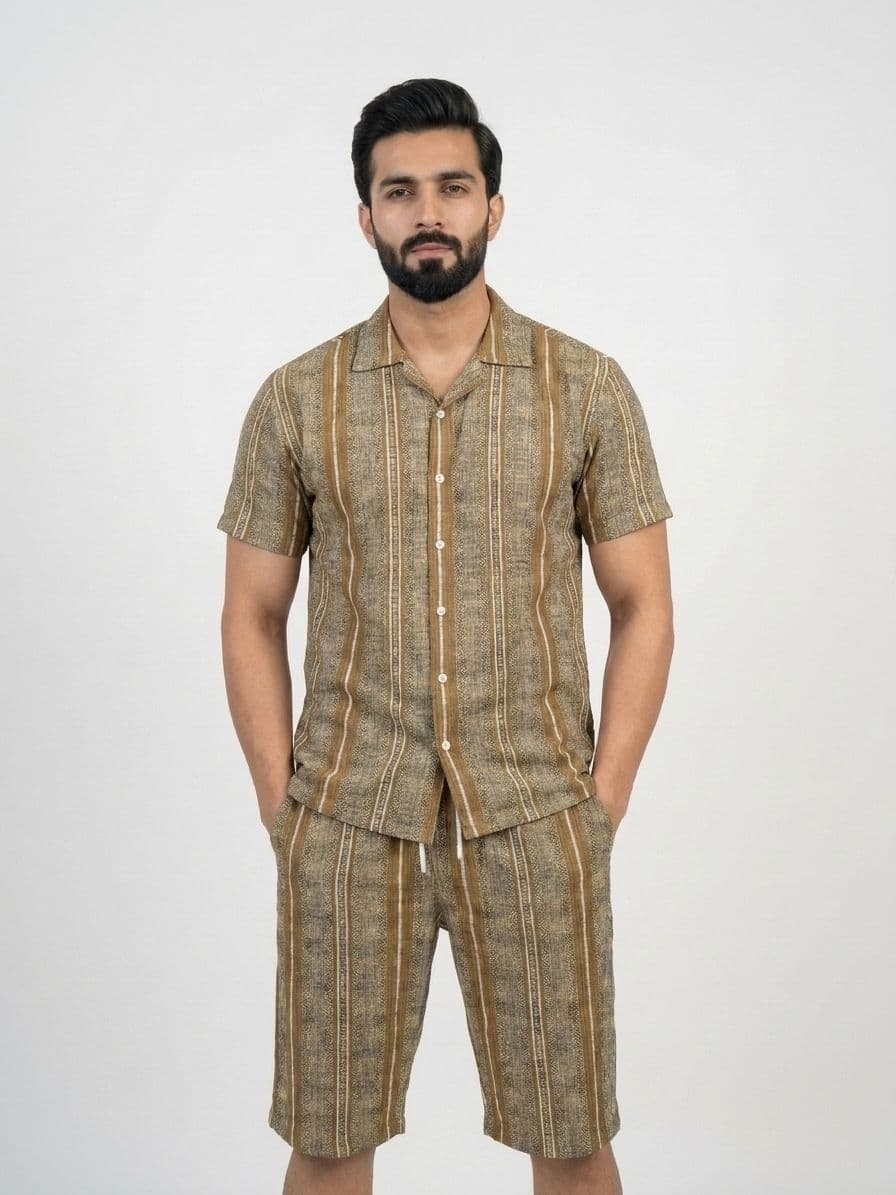 Men's 2-Piece Striped Shirt & Shorts Co-Ord Set – Resort Wear Matching Outfit