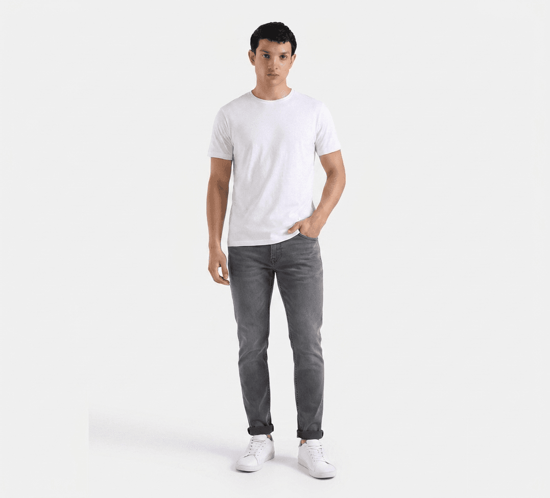 Men's Dark Grey Slim Fit Stretch Jeans – Export Quality Charcoal Denim Pants