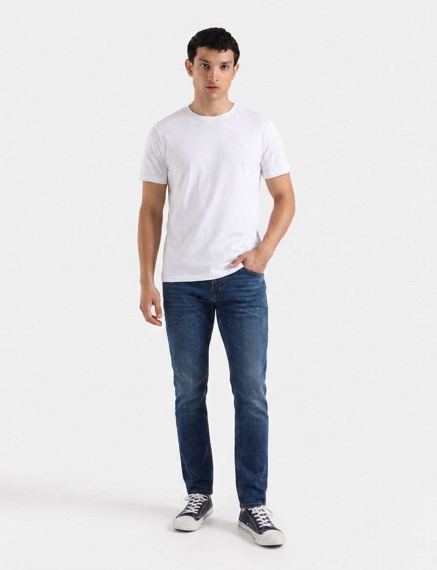 Men's Mid Blue Slim Fit Super Stretch Jeans – Export Quality Denim Pants