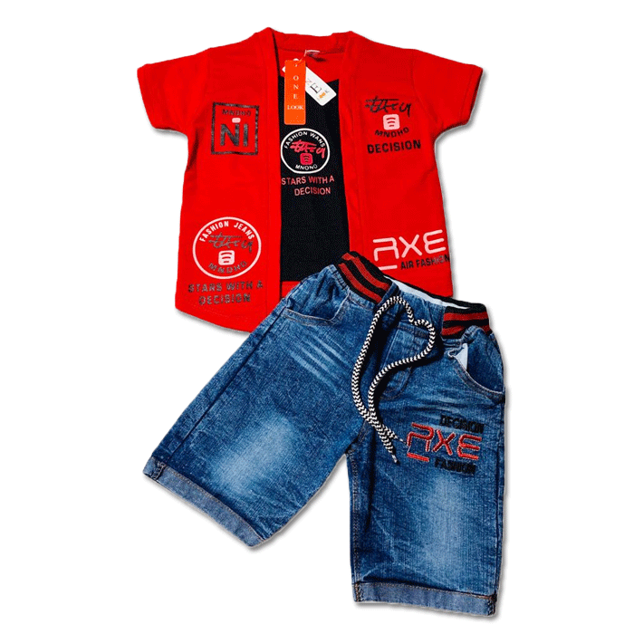 Branded Pair | Imported Quality | Soft Cotton Lycra Jersey | T-Shirt & Shorts Set | Available for Ages 1 to 5 Years | Red
