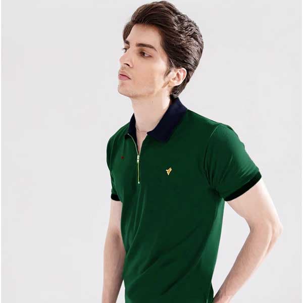 FITTED | POLO SHIRT | 100 % ORIGINAL | PREMIUM QUALITY | FRONT ZIP | JET GREEN