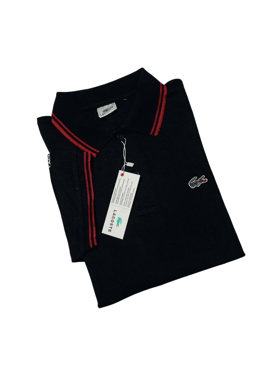 LACOSTE | 100 % IMPORTED | MEN'S POLO T SHIRT | TIPPING COLLER & SLEEVES | EMBROIDERED LOGO | BLACK