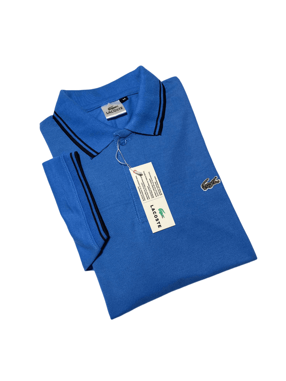 LACOSTE | 100 % IMPORTED | MEN'S POLO T SHIRT | TIPPING COLLER & SLEEVES | EMBROIDERED LOGO | INK BLUE