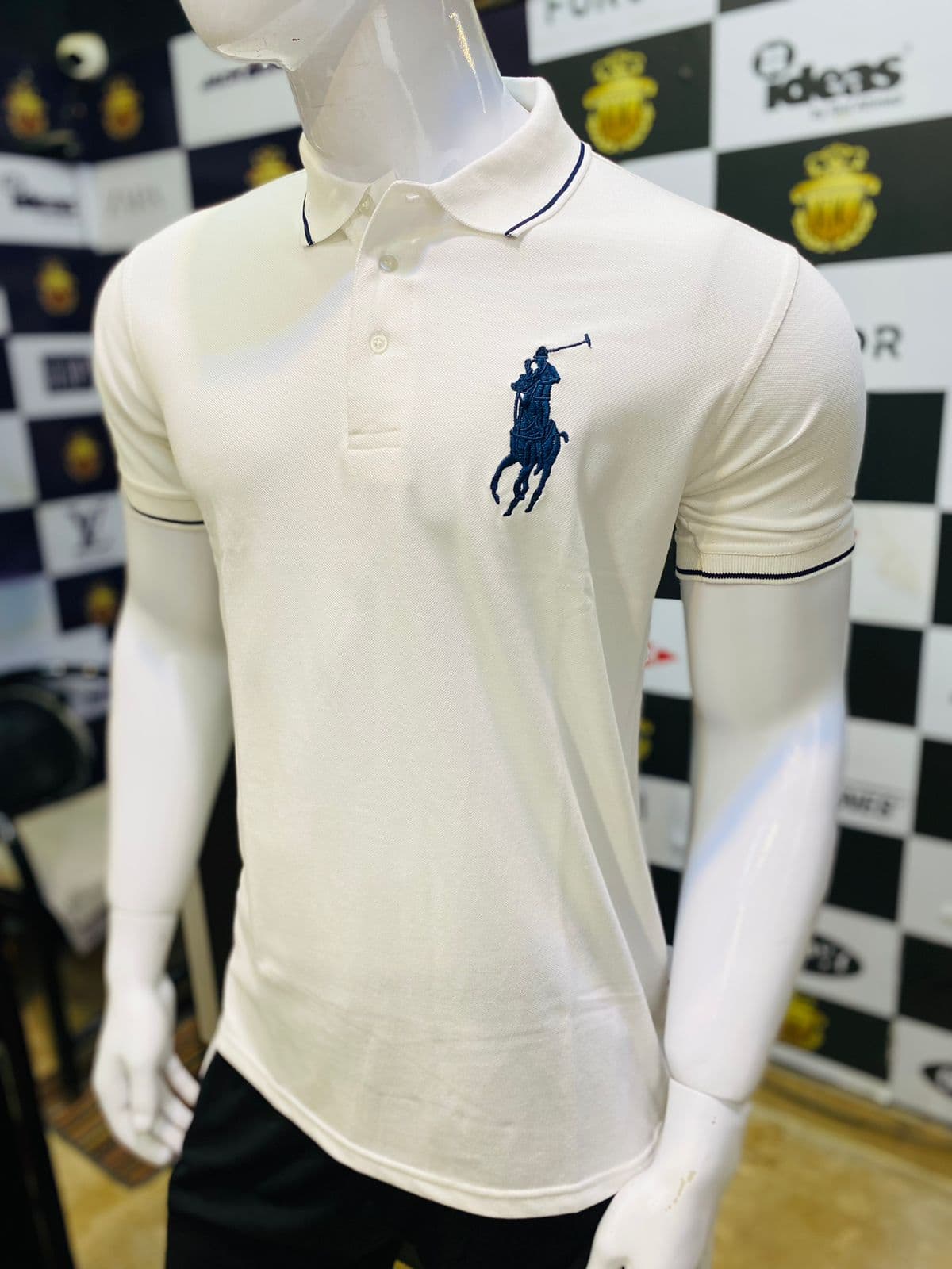 Ralph Lauren | Premium Quality | Men's Polo T-Shirt | Tipping Collar & Sleeves | Embroidered Logo | Classic White