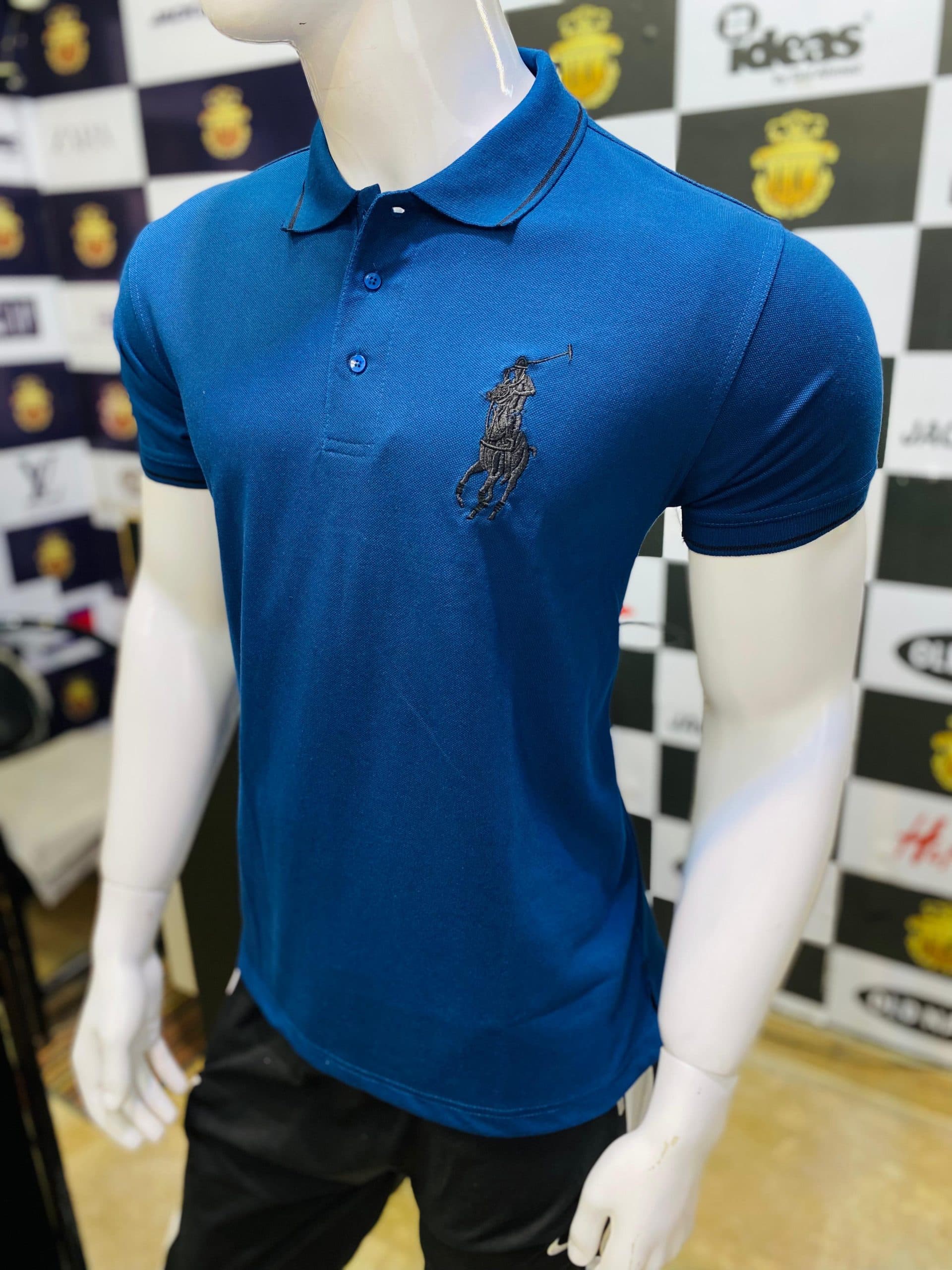 RALPH LAUREN Men's Polo T-Shirt Premium Quality | Tipping Collar & Sleeves | Embroidered Logo | Royal Blue