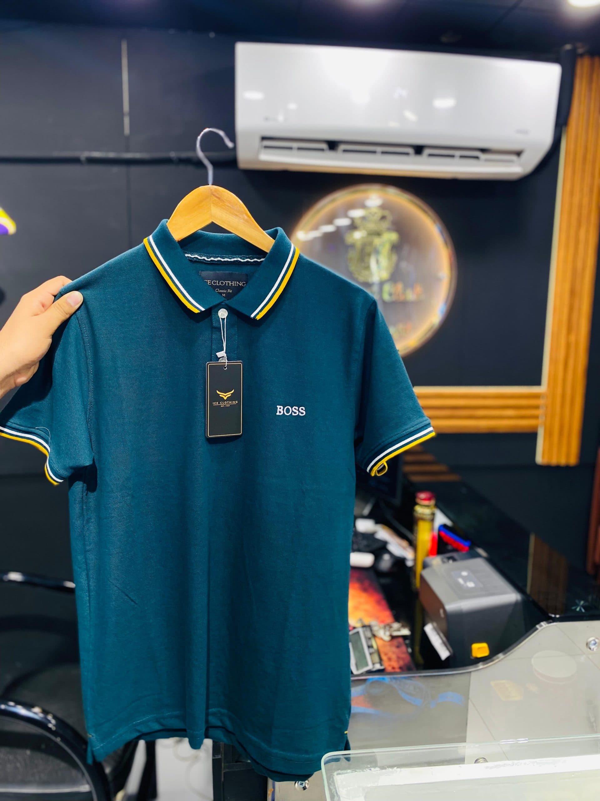 Boss Men's Imported Polo T-Shirt in Green with Tipping on the Collar & Sleeves, made from high-quality Cotton PK