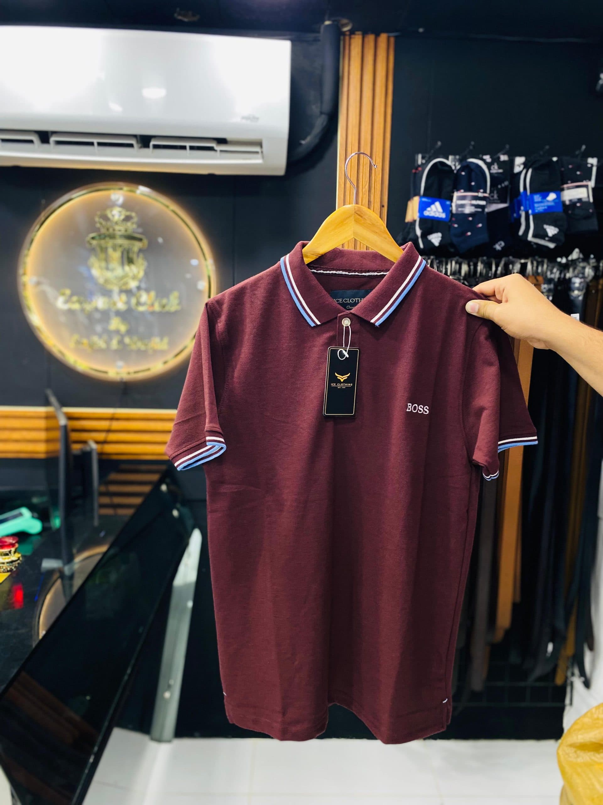Imported Men’s Boss Polo T-Shirt | Maroon Cotton PK | Tipping Collar & Sleeves