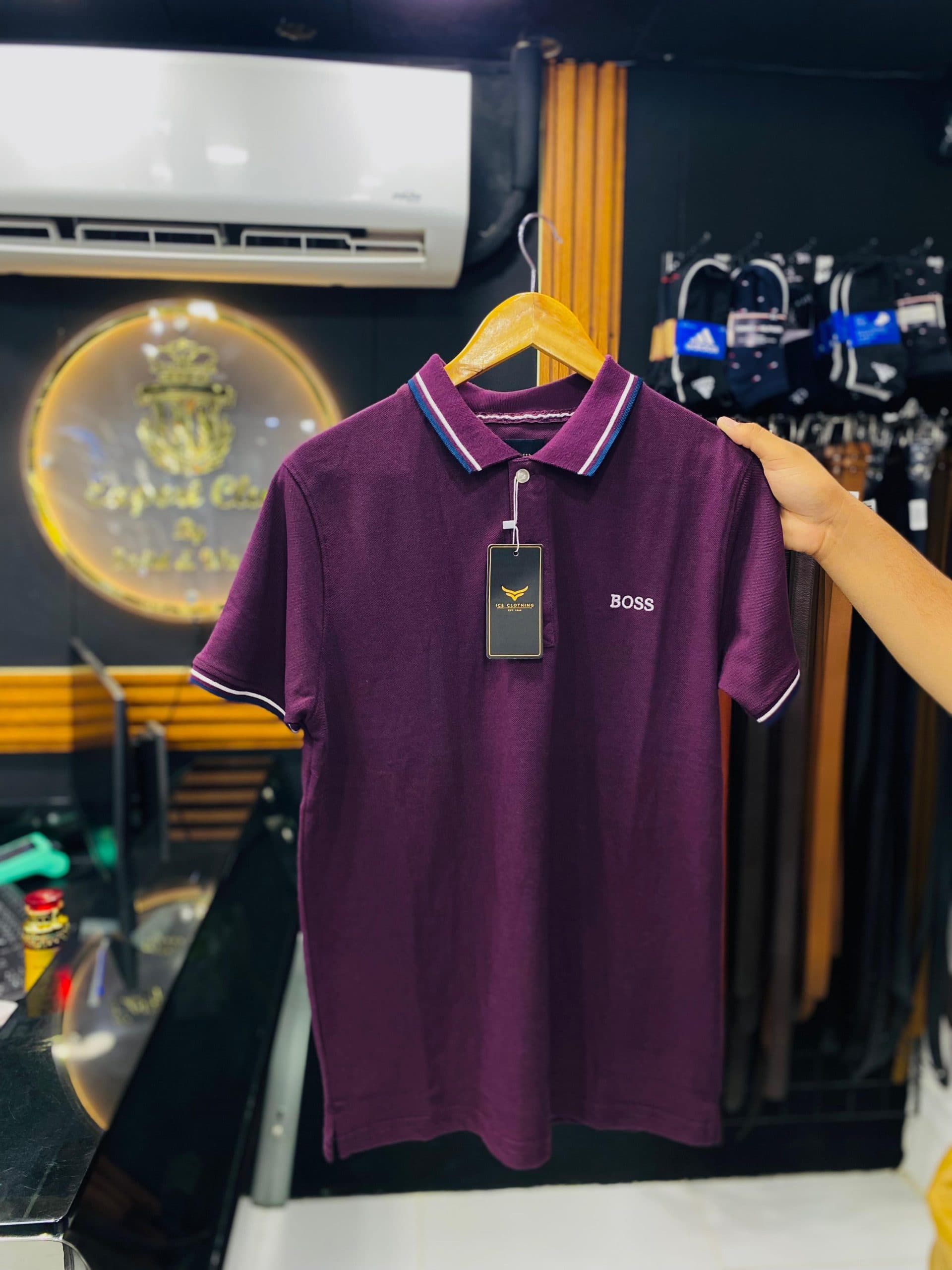Boss Men's Imported Polo T-Shirt | Tipping Detail on Collar & Sleeves | Made from Premium Cotton PK | Dark Pink Color