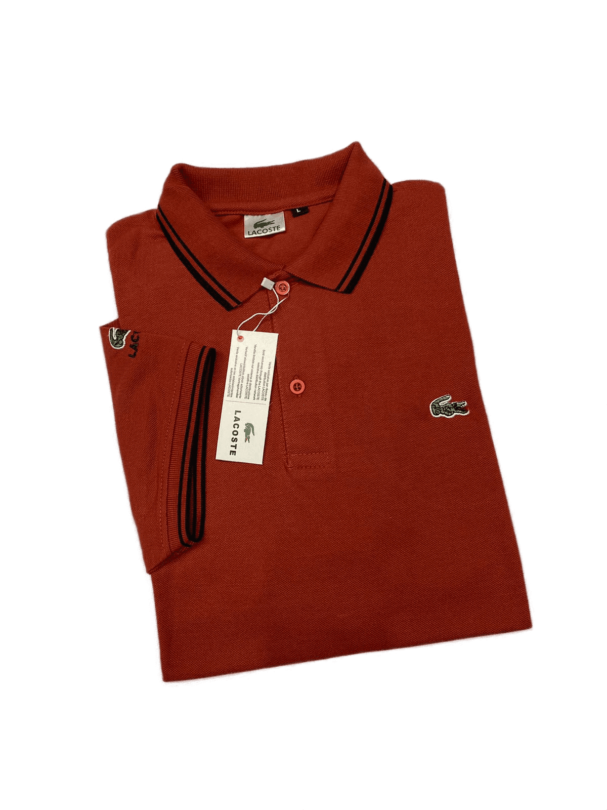 LACOSTE | 100 % IMPORTED | MEN'S POLO T SHIRT | TIPPING COLLER & SLEEVES | EMBROIDERED LOGO | DARK ORANGE