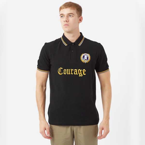 Courage Exclusive Quality Men's Polo Shirt | Black with Embroidery Badges & Tipping Style | Premium Imported Fabric