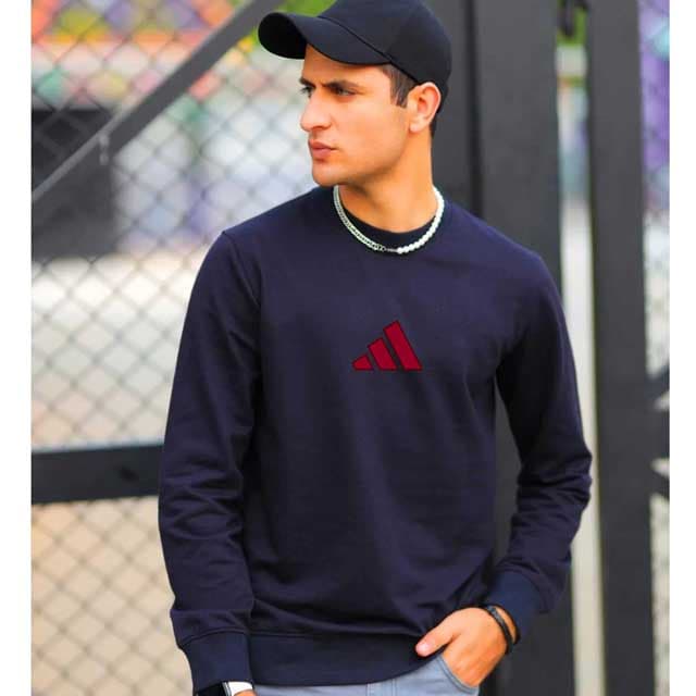Adidas Sweatshirt for Men | 100% Imported | Shinny Fleece | Embroidered Logo | Blue
