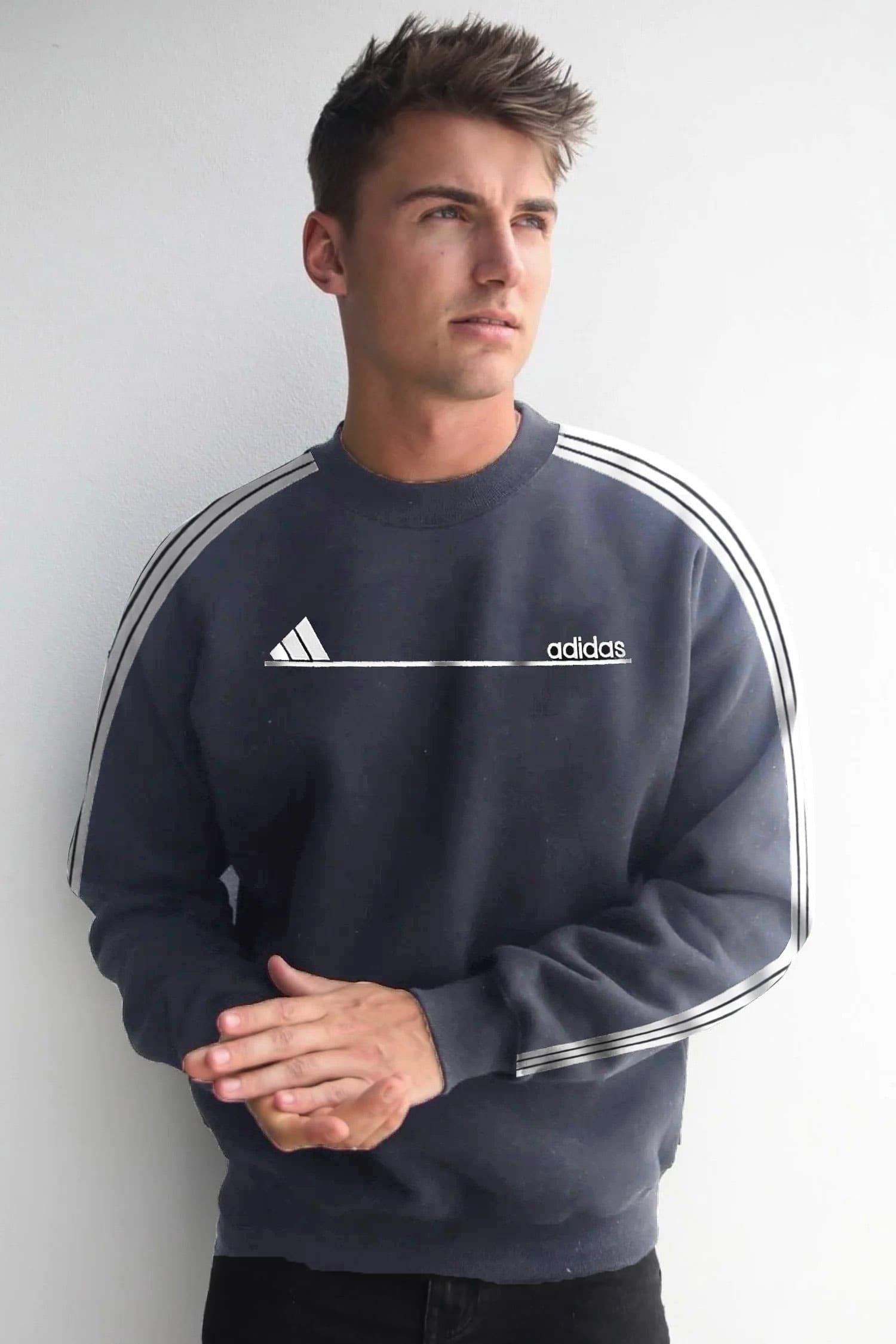 Adidas Men's Sweatshirt | 100% Imported | Shiny Fleece | Embroidered Logo | grey