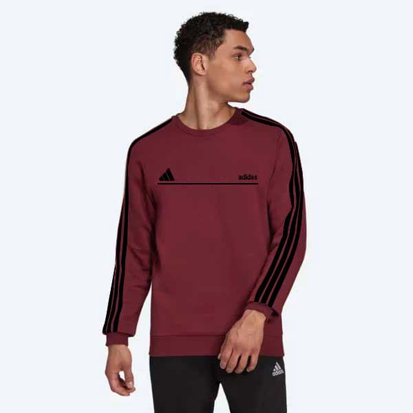 Adidas Men's Sweatshirt | 100% Imported | Shiny Fleece | Embroidered Logo | maroon