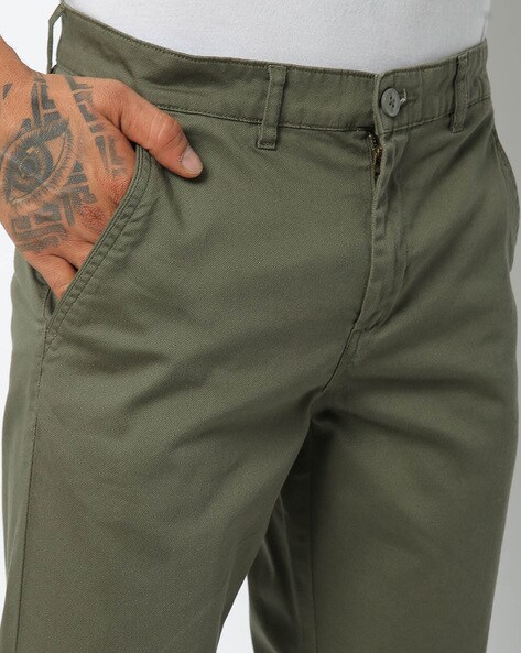 MEN'S COTTON CHINOS PANT'S | STREACHIBLE | OLIVE GREEN