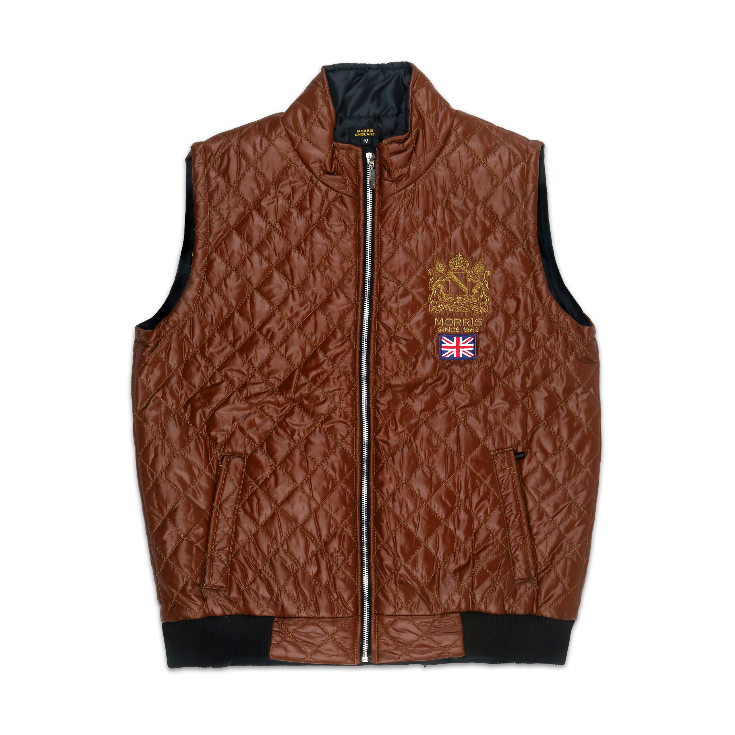 MORRIS | HALF SELEEVES PUFFER JACKET | 100% IMPORTED QUALITY | EMBRAIDED BADGE | BROWN