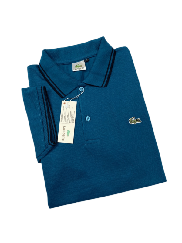 LACOSTE | 100 % IMPORTED | MEN'S POLO T SHIRT | TIPPING COLLER & SLEEVES | EMBROIDERED LOGO | ROYAL BLUE