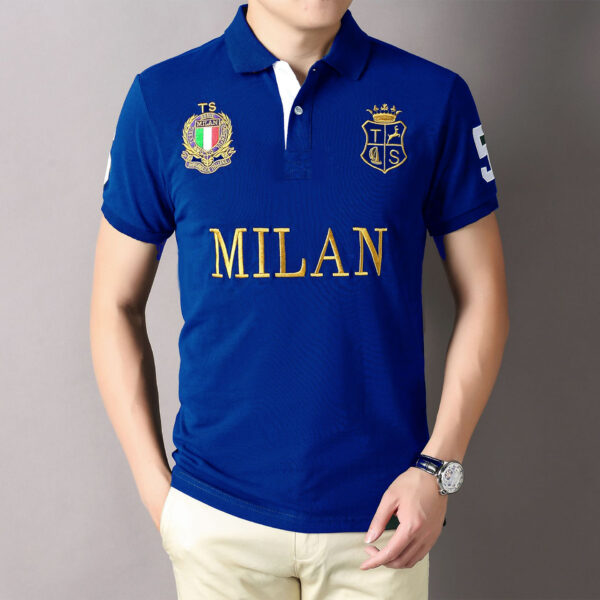 POLO | T SHIRT | EMBRAIDED MILAN & LOGOS | COTTON PK | USE FOR PARTY WEAR | BLUE