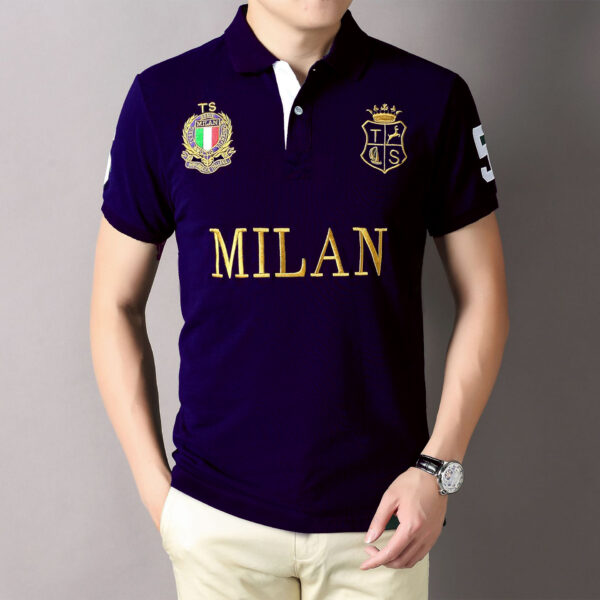 POLO | T SHIRT | EMBRAIDED MILAN & LOGOS | COTTON PK | USE FOR PARTY WEAR | NAVY BLUE