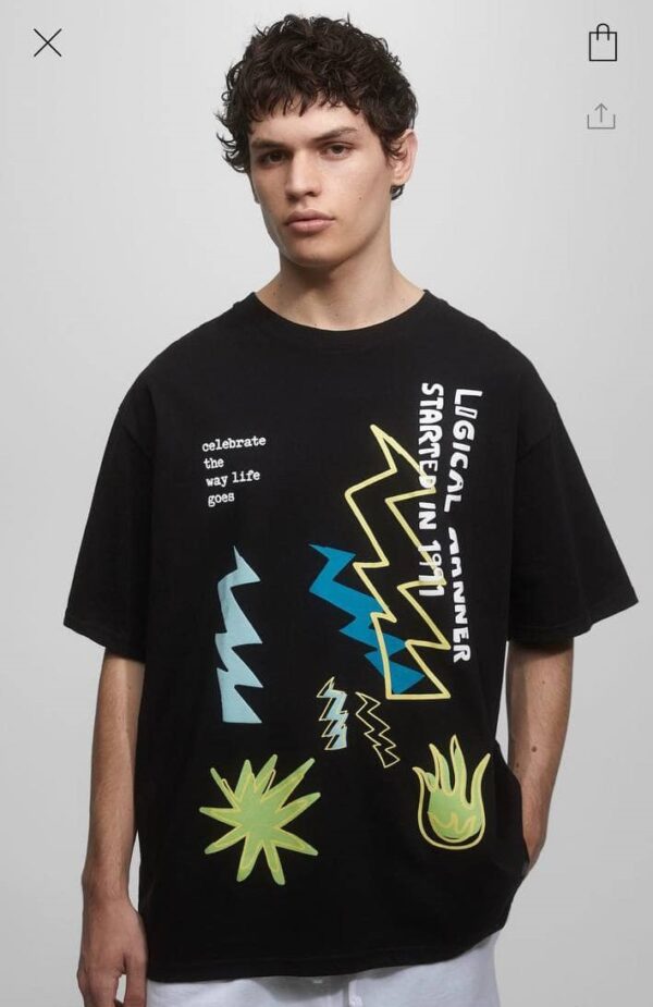 Pull & Bear | 100% Original | Oversized T Shirt | SHORT SELEEVES WITH GRAPHIC PRINT | BLACK