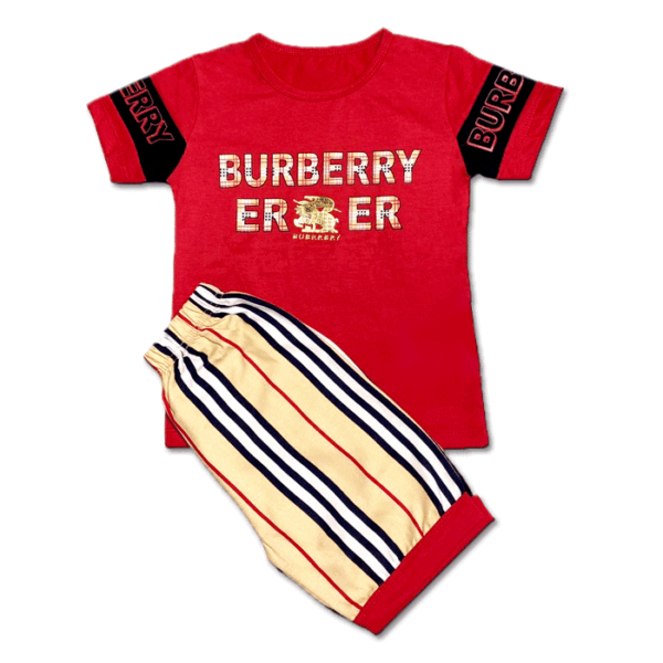 BURBERRY | IMPORTED QUALITY | SOFT COTTON LYCRA JERCEY | T SHIRT & SHORT | PAIR | 1 TO 5 YEARS | RED