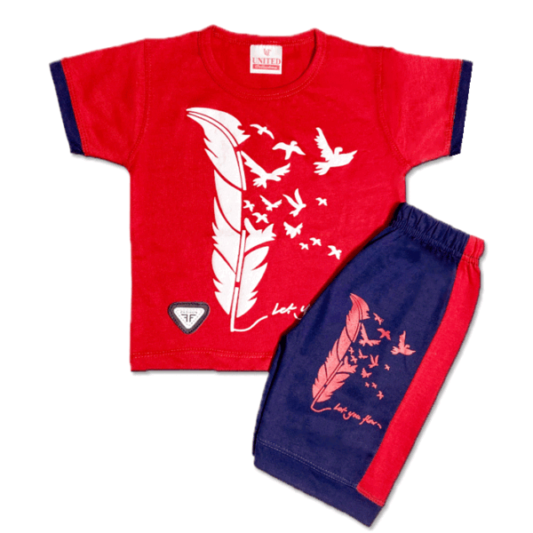 HIGH DENSITY LEAVES | IMPORTED QUALITY | SOFT COTTON LYCRA JERCEY | T SHIRT & SHORT | PAIR | 1 TO 5 YEARS | RED