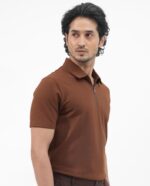 Zara | zip collar polo T-shit | cotton rib stuff | very light texture & soft | unique look | chocolate brown