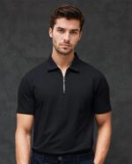 Zara | zip collar polo T-shit | cotton rib stuff | very light texture & soft | unique look | black