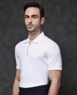 Zara | zip collar polo T-shit | cotton rib stuff | very light texture & soft | unique look | white