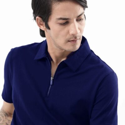 Zara | zip collar polo T-shit | cotton rib stuff | very light texture & soft | unique look | blue