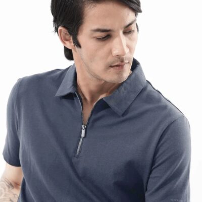 Zara | zip collar polo T-shit | cotton rib stuff | very light texture & soft | unique look | grey