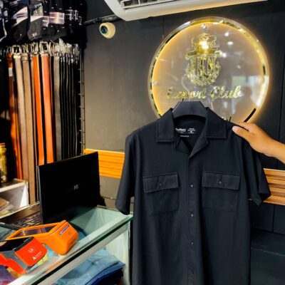 imported coat collar shirt | double pocket | imported soft & streachible fabric | black