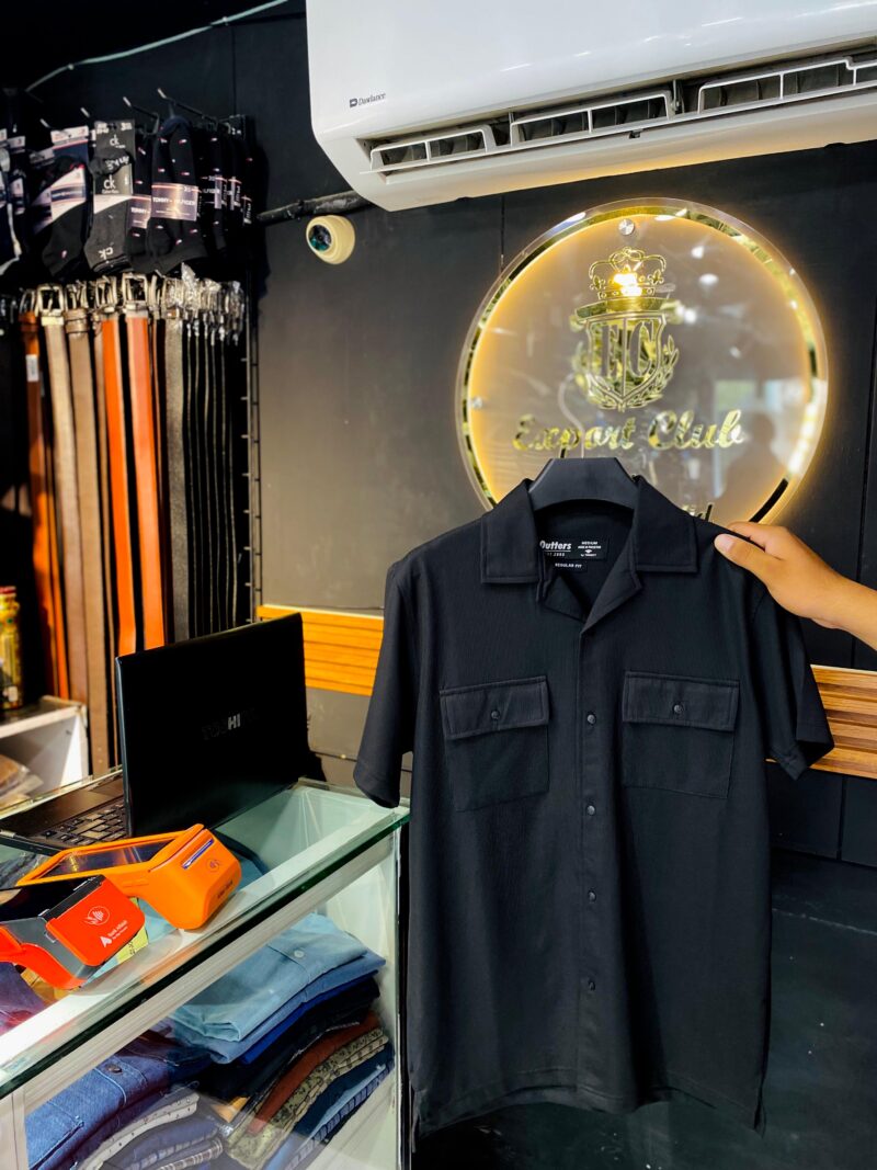 imported coat collar shirt | double pocket | imported soft & streachible fabric | black