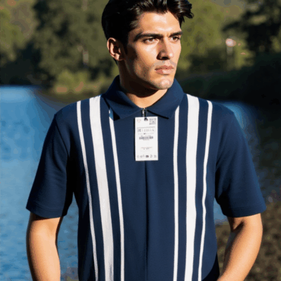 men imported stripe panel polo | zip style | light brown